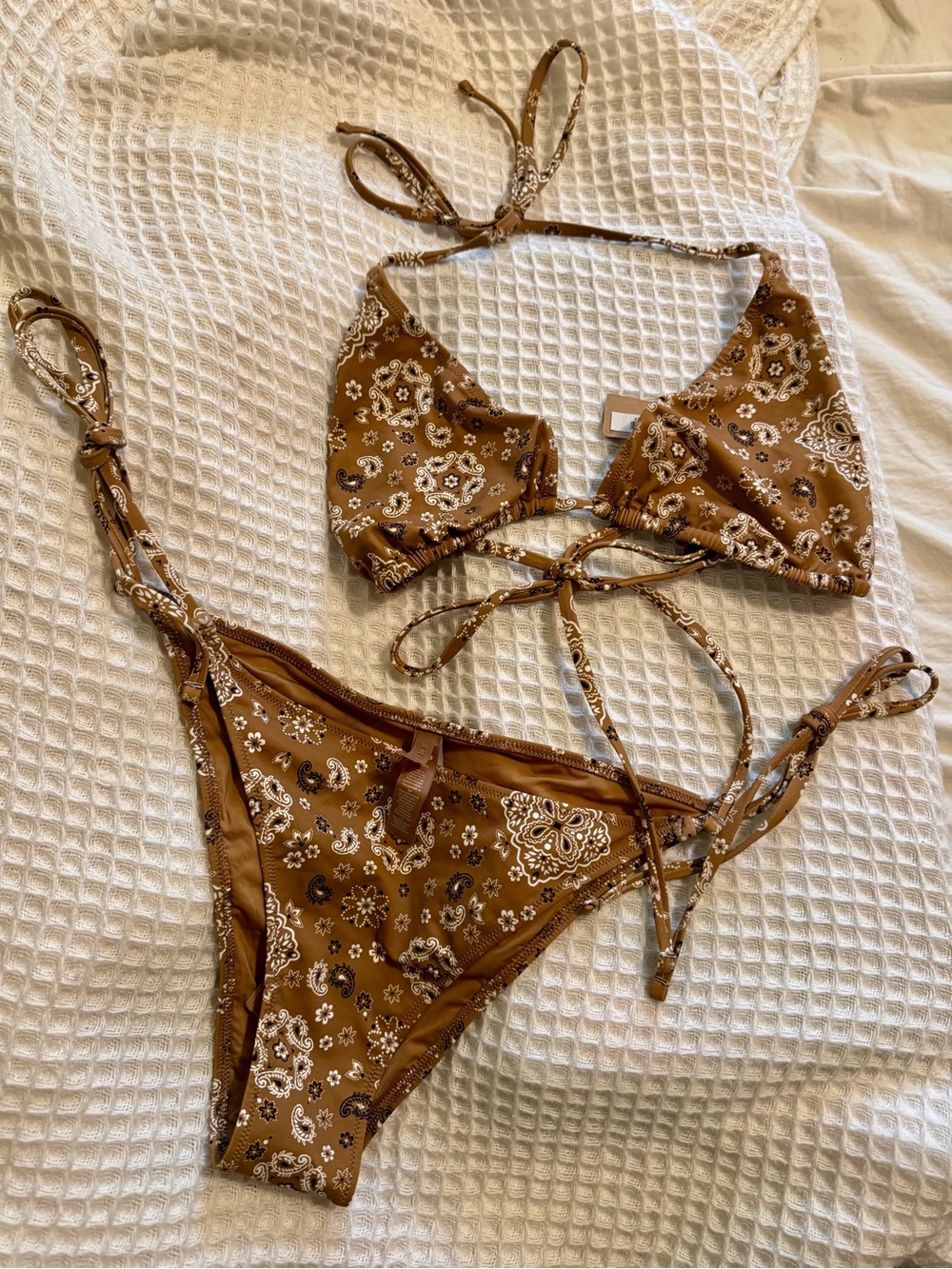SKIMS Brown Paisley Triangle Bikini Set